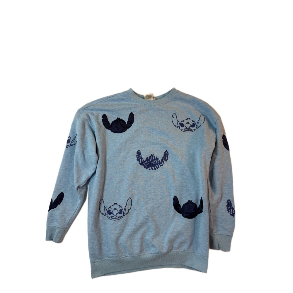 Disney Lilo & Stitch Sweatshirt Womens Small Blue Embroidered Oversized RARE AOP